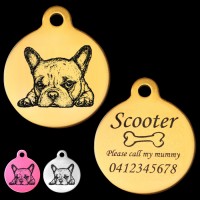 French Bulldog Puppy Engraved 31mm Large Round Pet Dog ID Tag